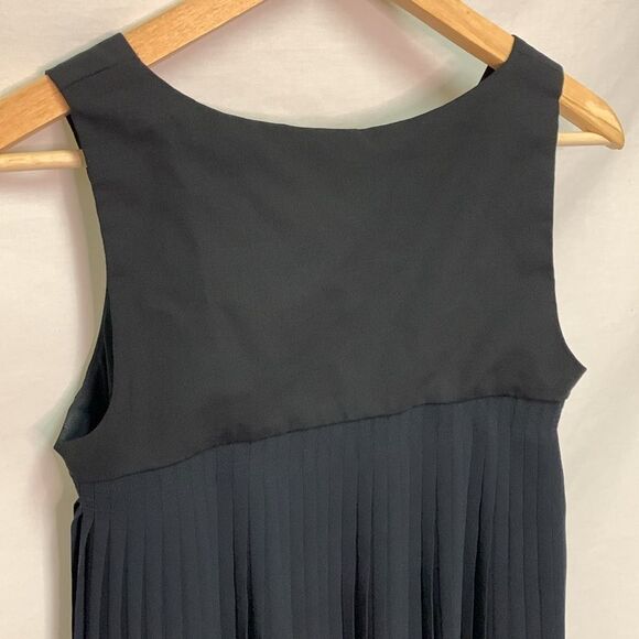 Theory Black Semi-Sheer Pleated Round Neck Sleeveless Swing Dress Size 2 - Picture 7 of 14